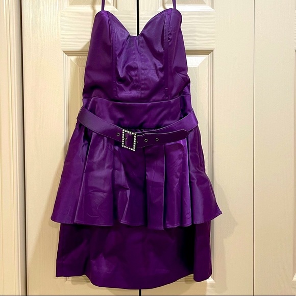 Sz. S-BeBe Purple Belted Cocktail Dress - Picture 5 of 6